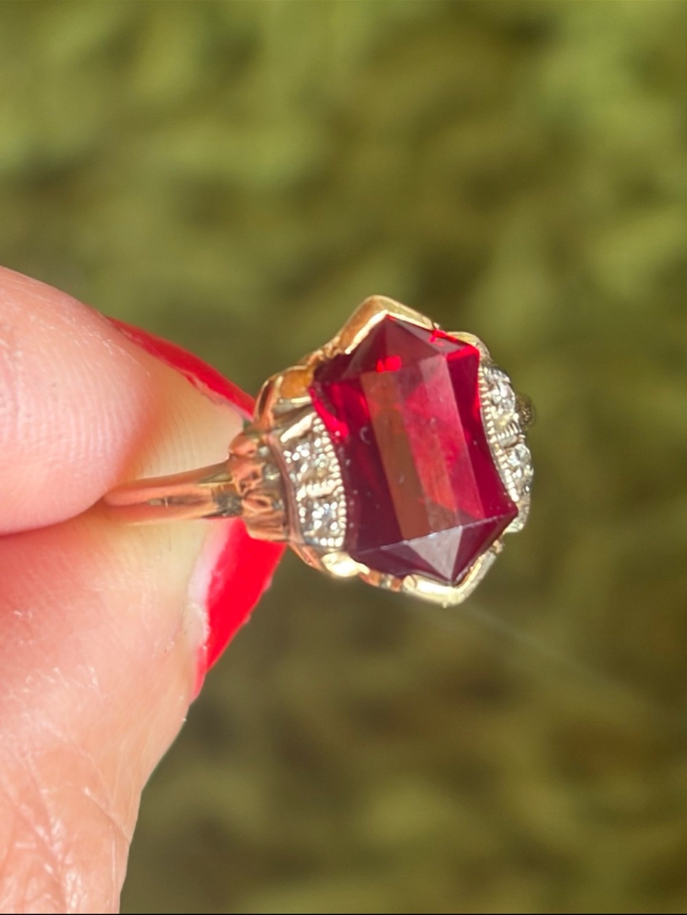 Vintage 14k gold ruby diamond Victorian cocktail ring